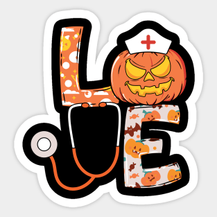 Love Nurse Halloween Gift With Pumpkin Sticker